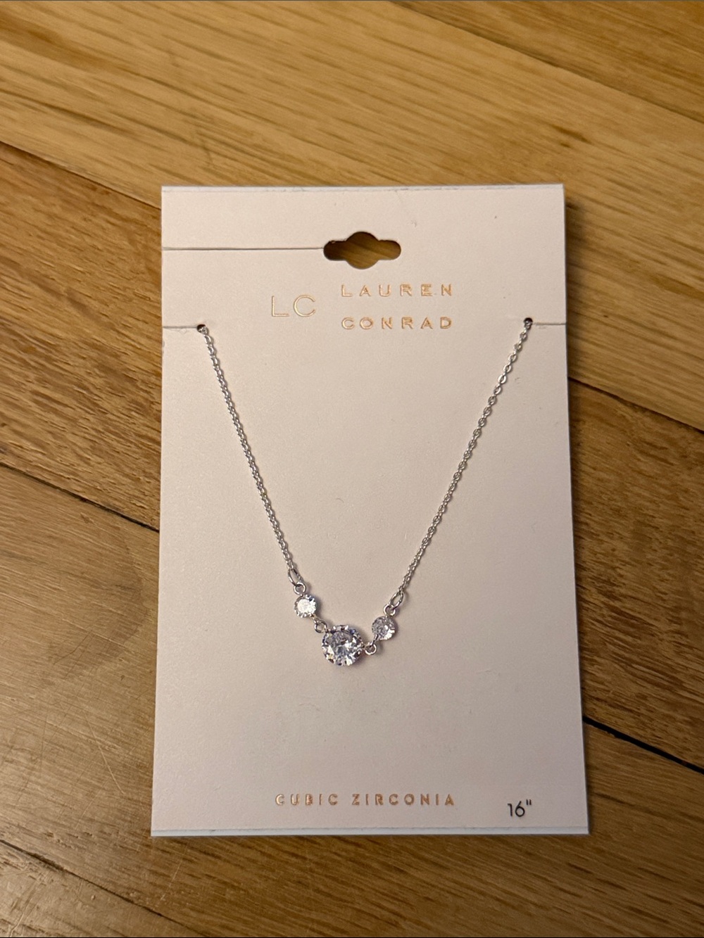 NWT LC Lauren Conrad Silver-Tone Three-Stone Clear Cubic Zirconia Necklace